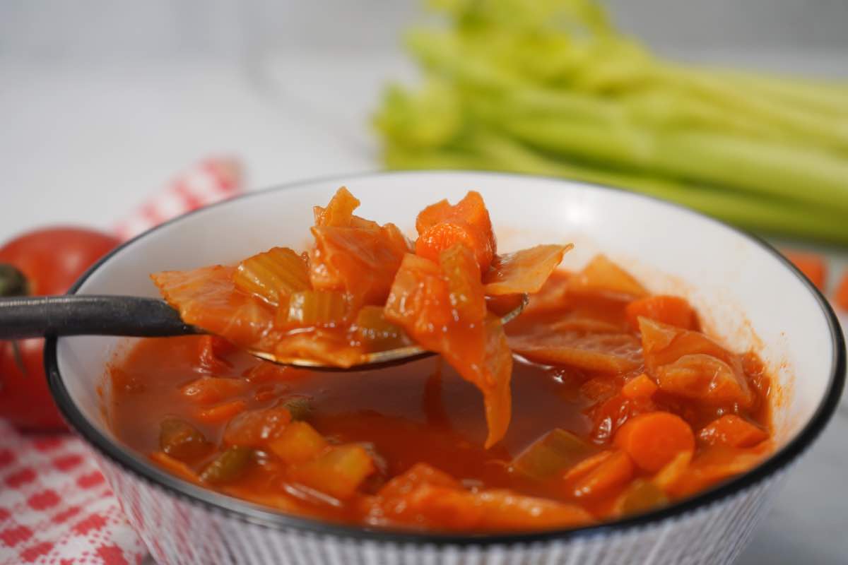 cabbage soup on spoon