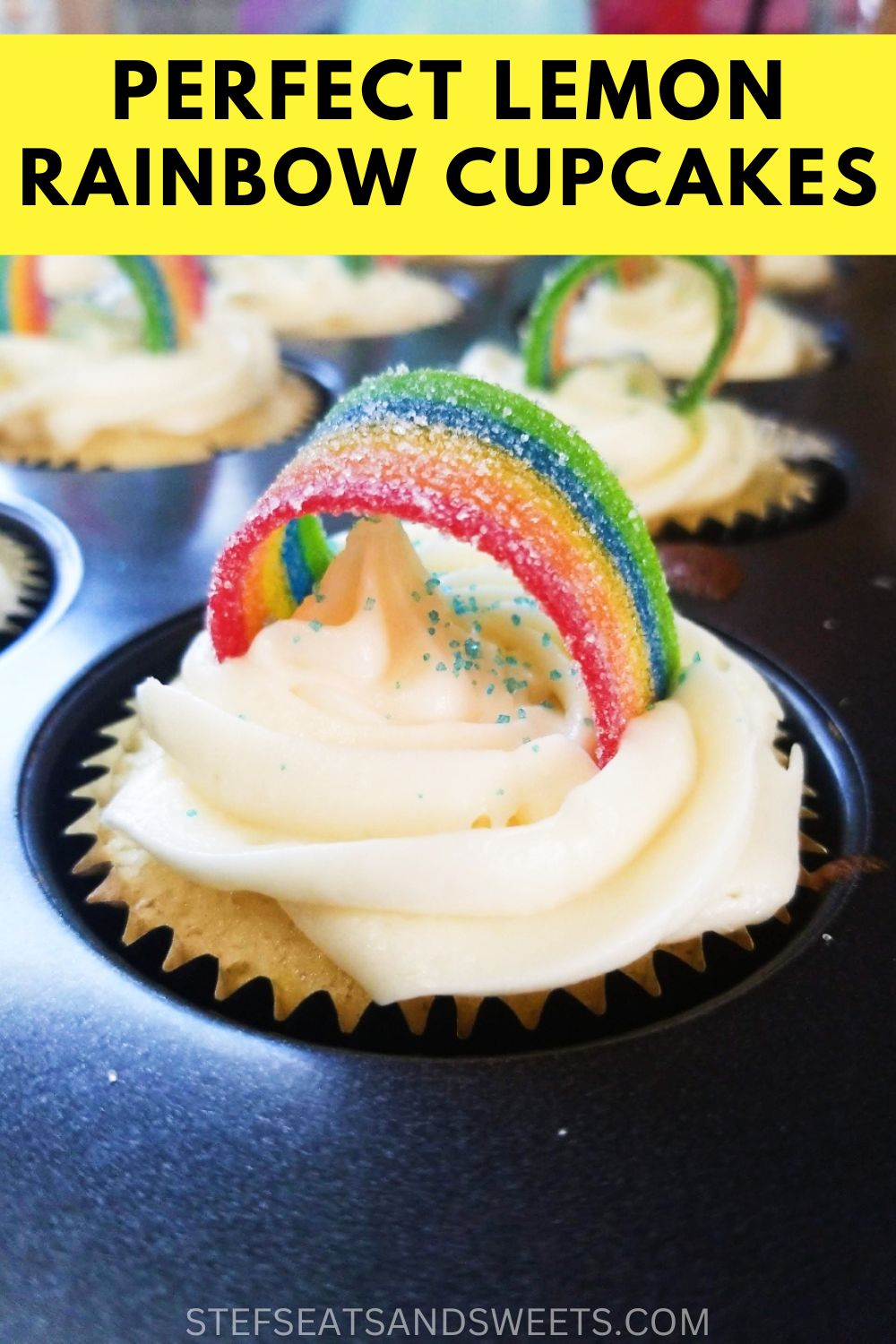 easy perfect lemon rainbow cupcakes