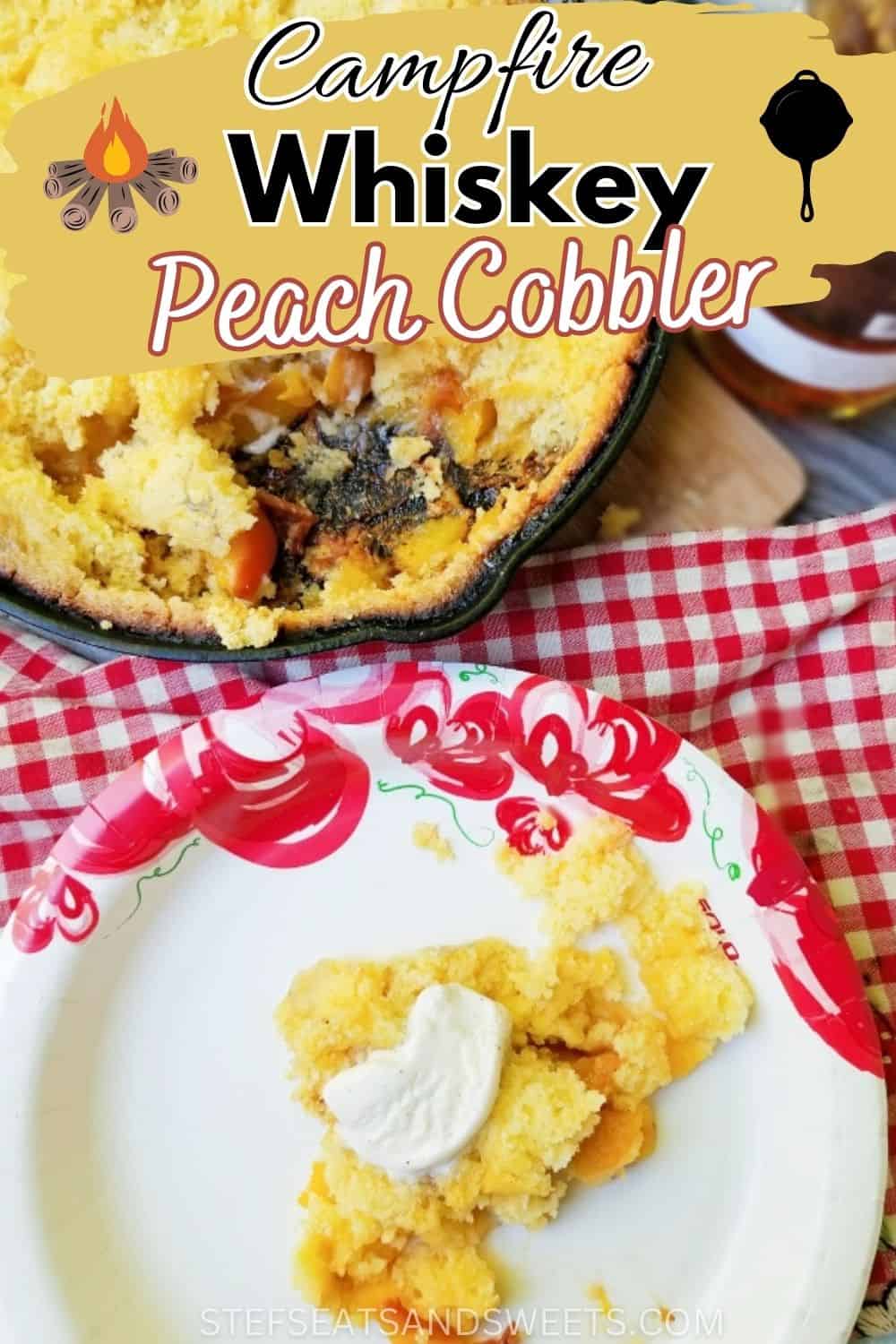whiskey peach cobbler over the campfire