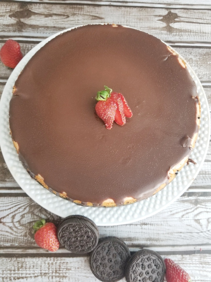 Chocolate Covered Strawberry Cheesecake on plate 