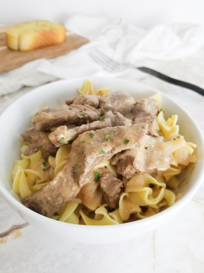 Mom's Beef Stroganoff in white bowl feature image 