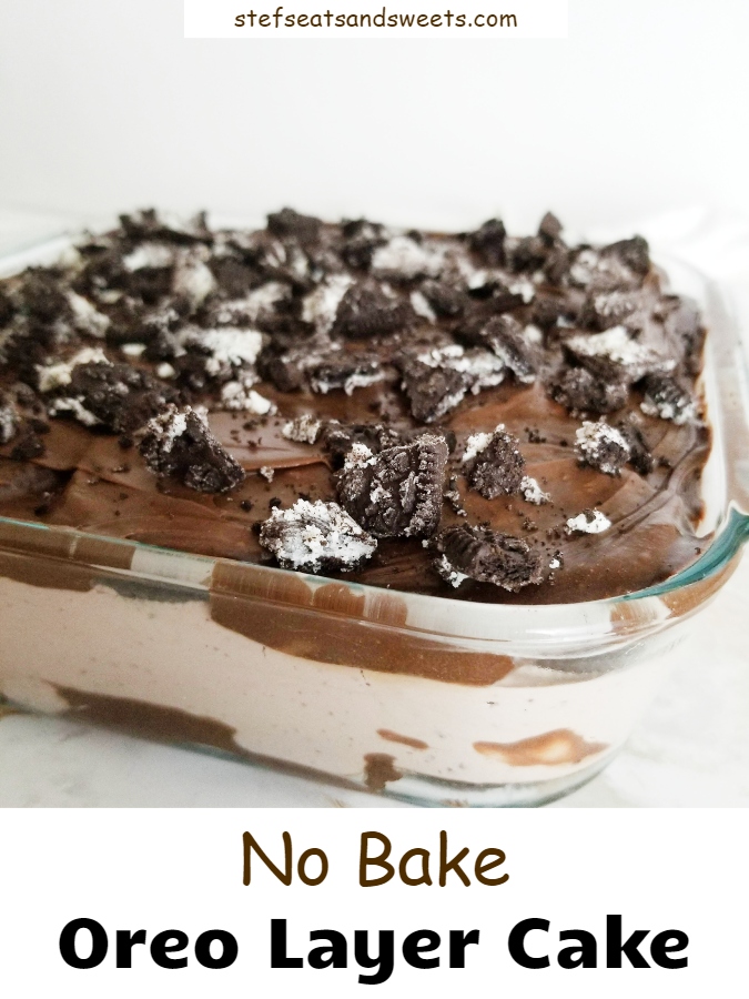 No Bake Oreo Layer Cake with text 