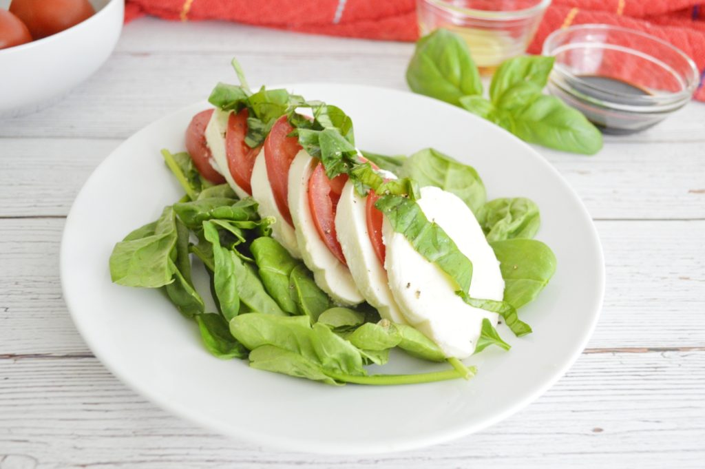 Caprese Spinach Salad white plate 