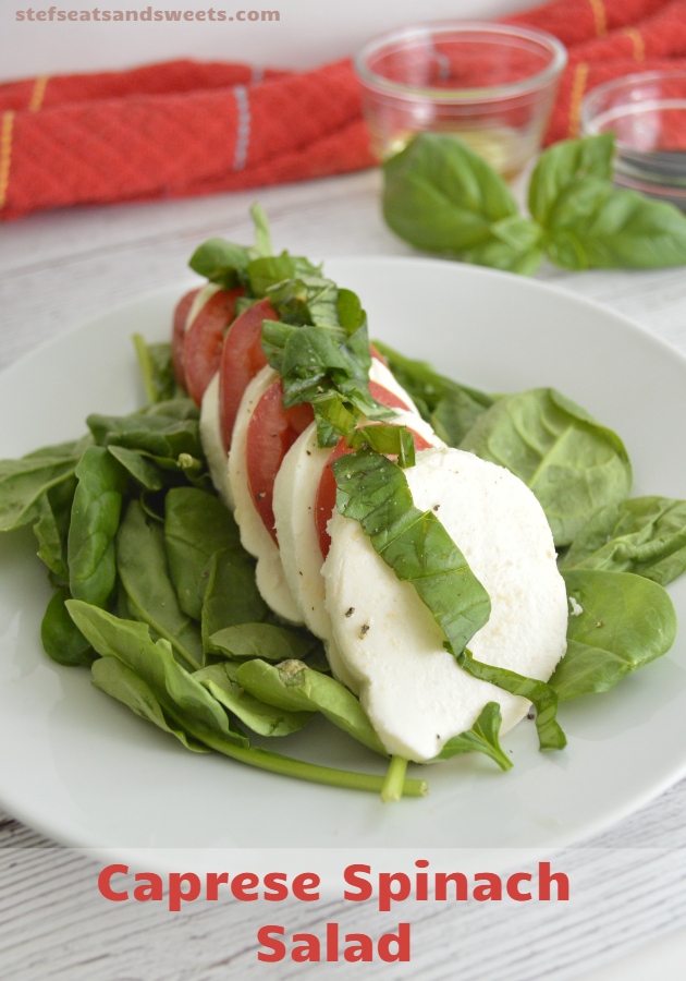 Easy Caprese spinach salad pinterest image 1
