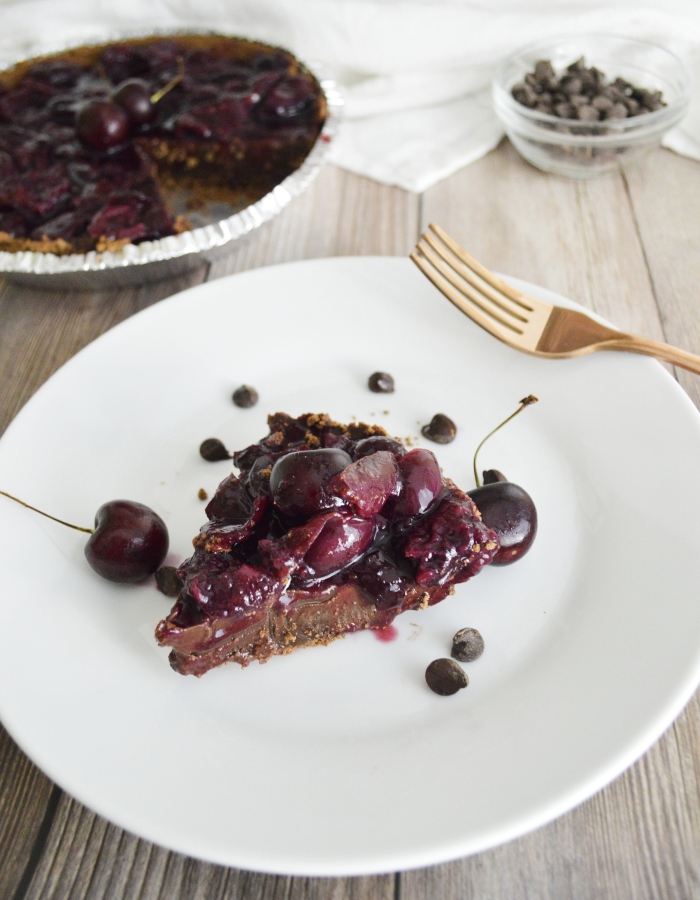 Michigan Chocolate Cherry Tart on plate with fork