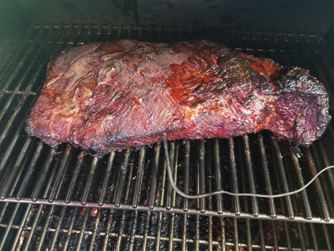 Smoked Brisket in smoker with meat probes 