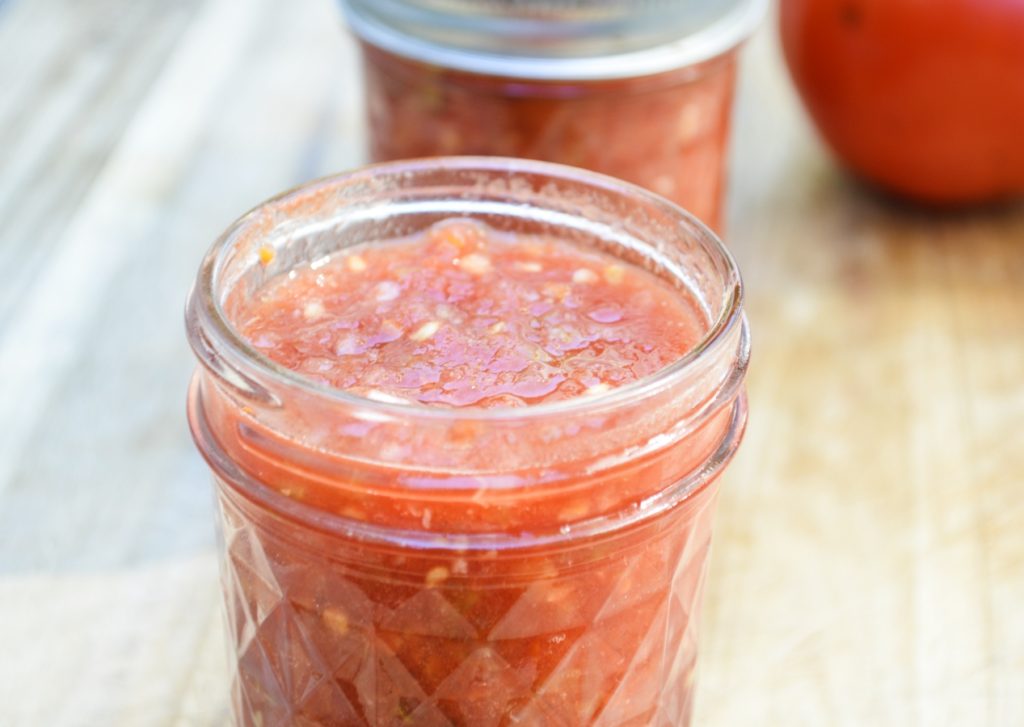 Smoked salsa in jar close up 