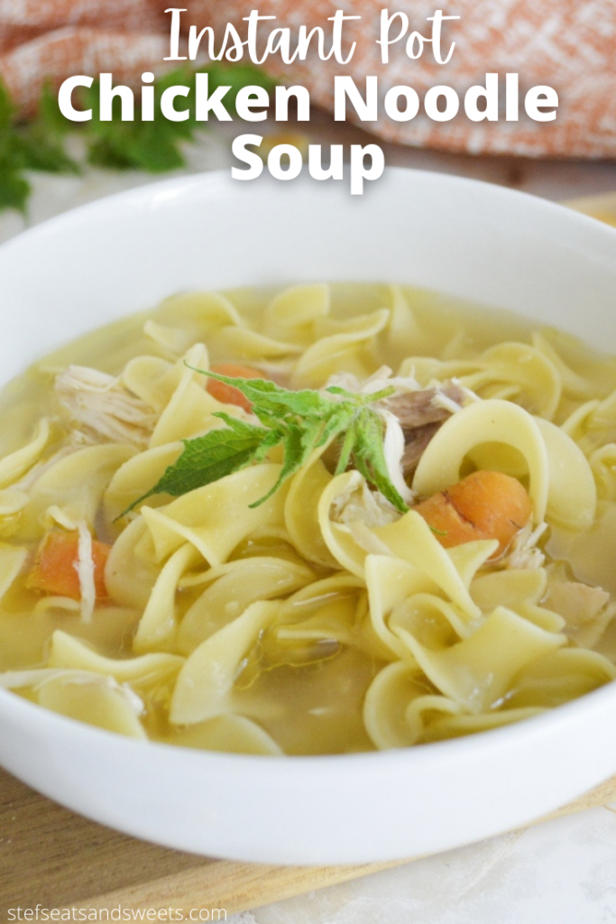 Instant pot Chicken noodle soup pinterest image with text 