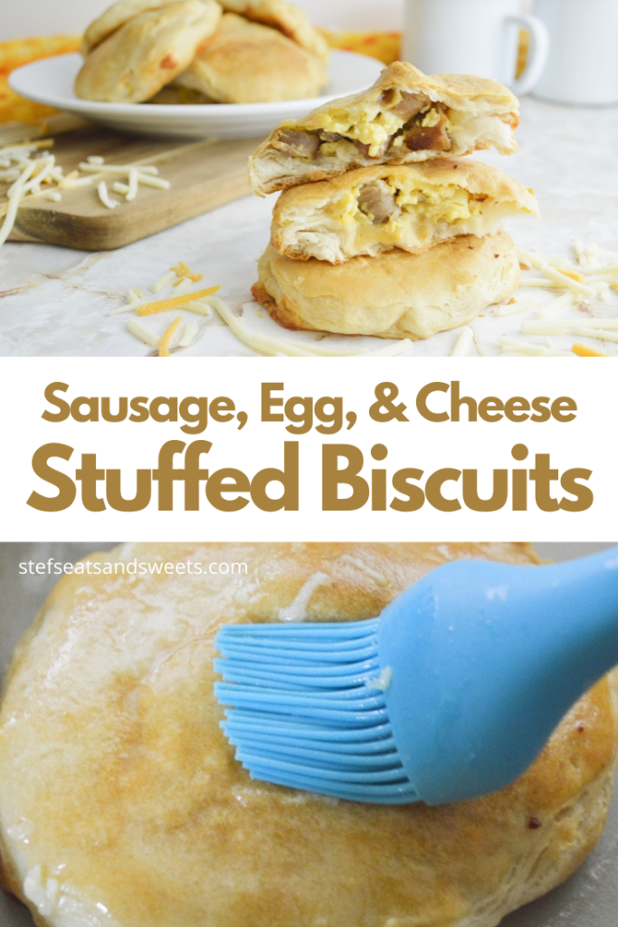 sausage egg and cheese stuffed biscuits collage 