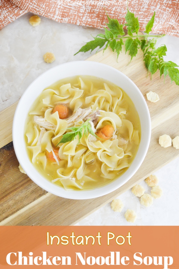 Instant Pot Chicken Noodle Soup with text 
