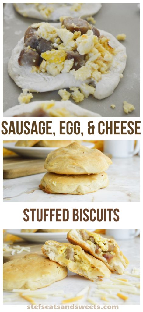 sausage egg and cheese stuffed biscuits pinterest collage 