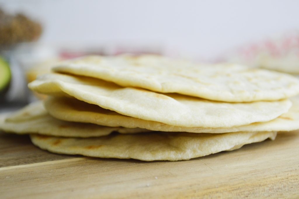 Stacked flour tortillas close up 