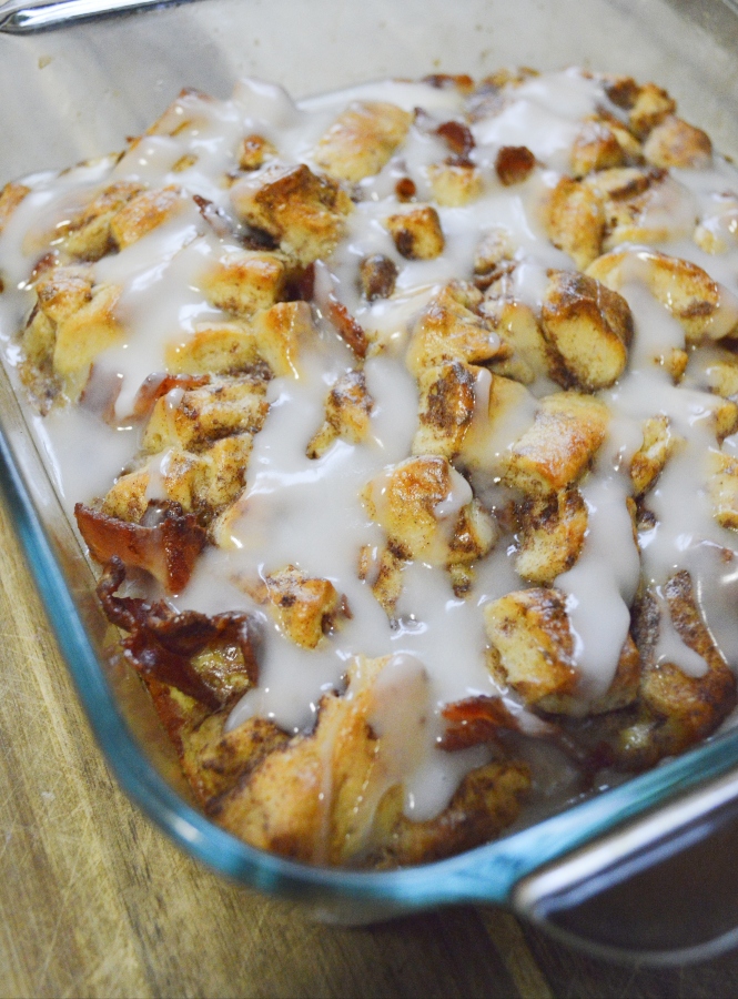 Bacon Cinnamon Roll French Toast Casserole - Stef's Eats and Sweets