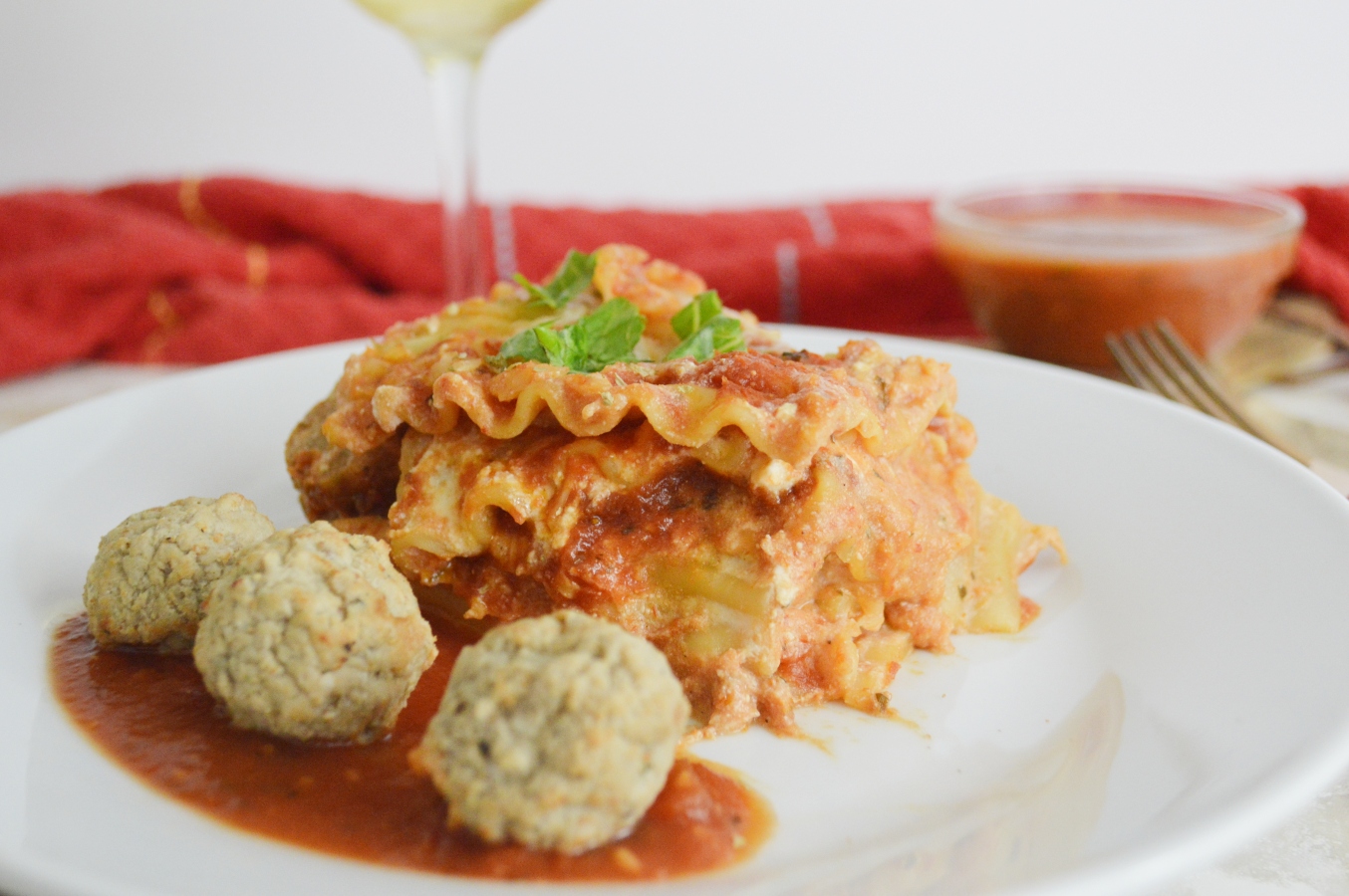 slow cooker meatball lasagna on plate 