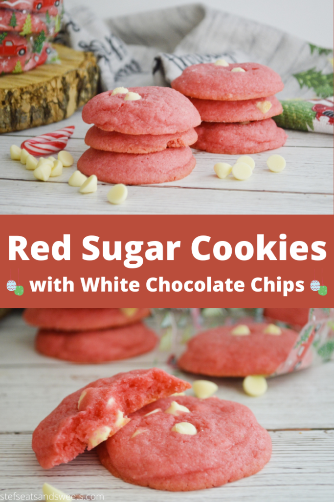 Red Sugar Cookies with white chocolate chips pinterest collage 