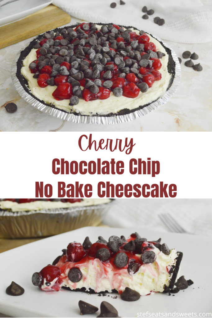 cherry chocolate chip no bake cheesecake pinterest collage 