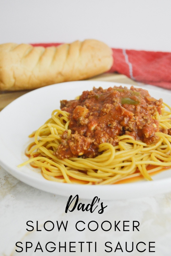 Dad's Slow Cooker Spaghetti Sauce Pinterest Image w text 