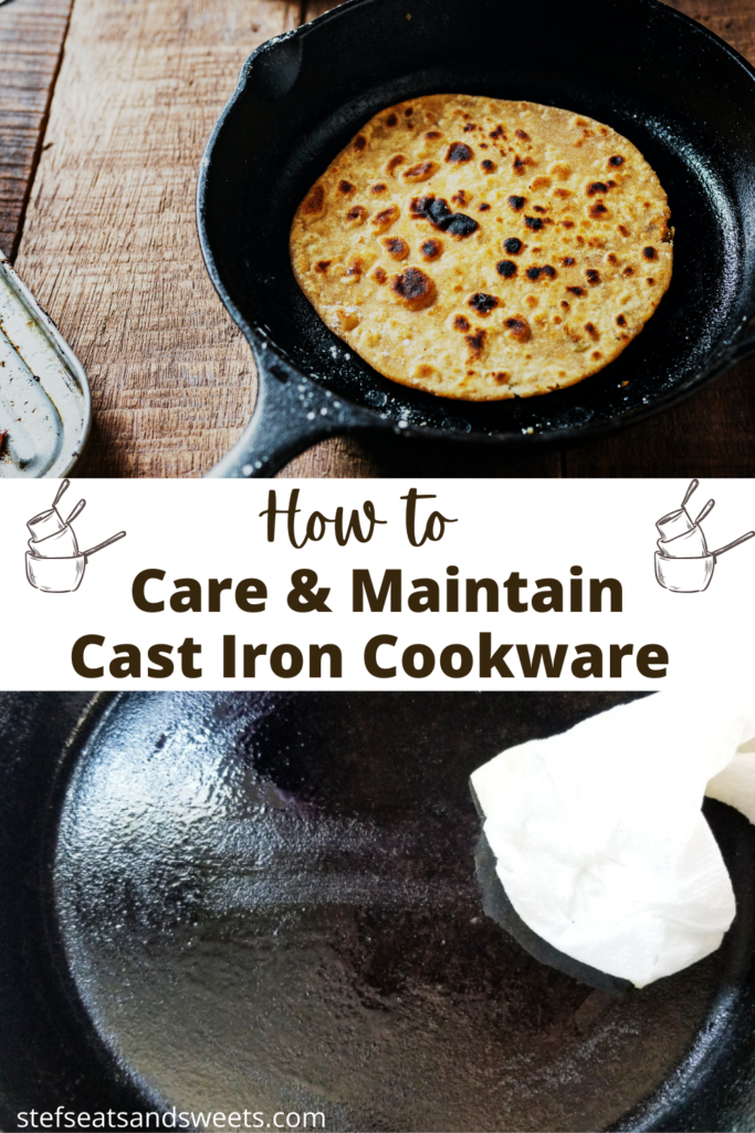 How to Care For New & Used cast iron pans pinterest collage 