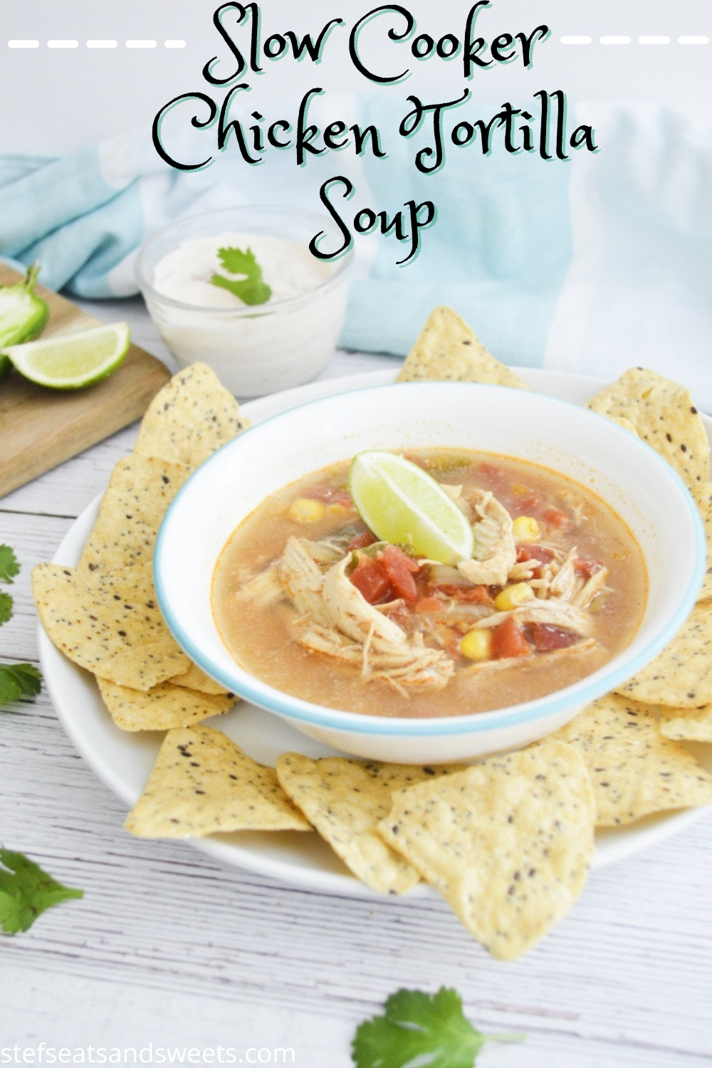 Spicy Chicken Tortilla Soup Pinterest Image with Text