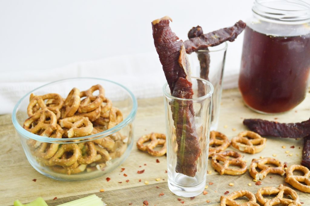 Mike's Smoked Jerky with pretzels 