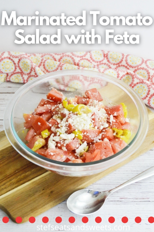Marinated Tomato Salad With Feta Pinterest Image with Text 