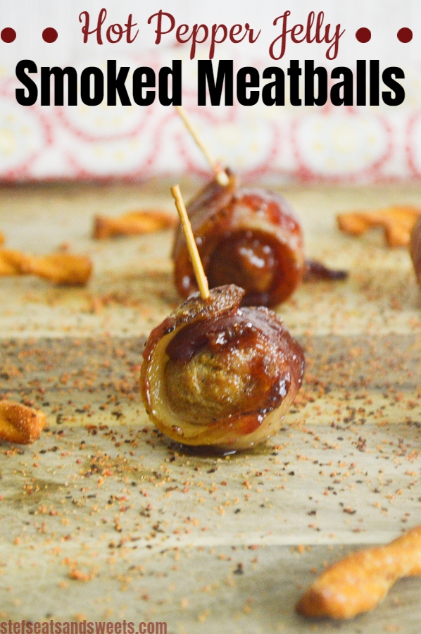 Hot Pepper Jelly Smoked Meatballs Pinterest Image with Text 