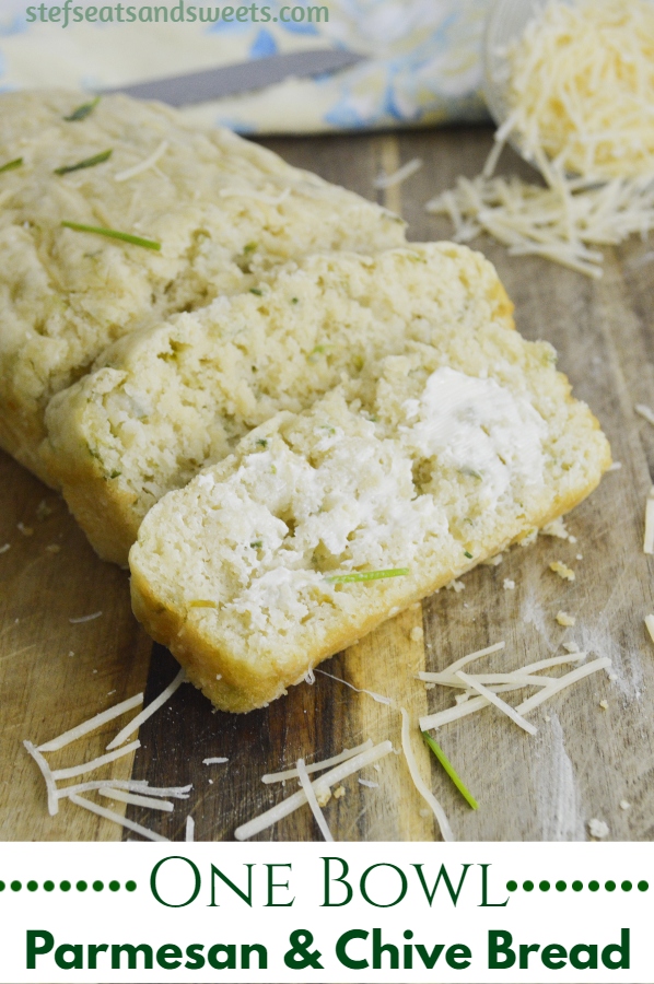 One Bowl Parmesan & Chive Bread Pinterest Image with Text 