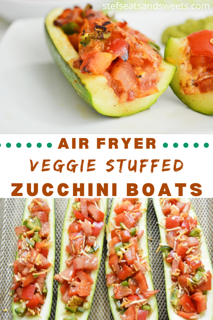 Air Fryer Veggie Stuffed Zucchini Boats Pinterest Collage 
