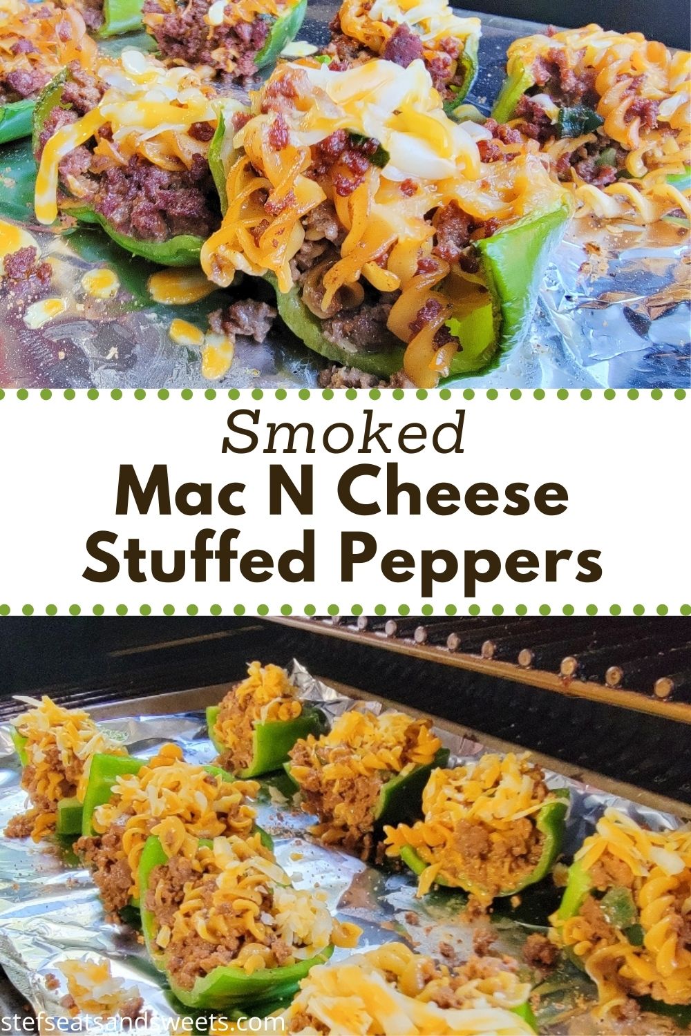 smoked mac n cheese stuffed peppers collage