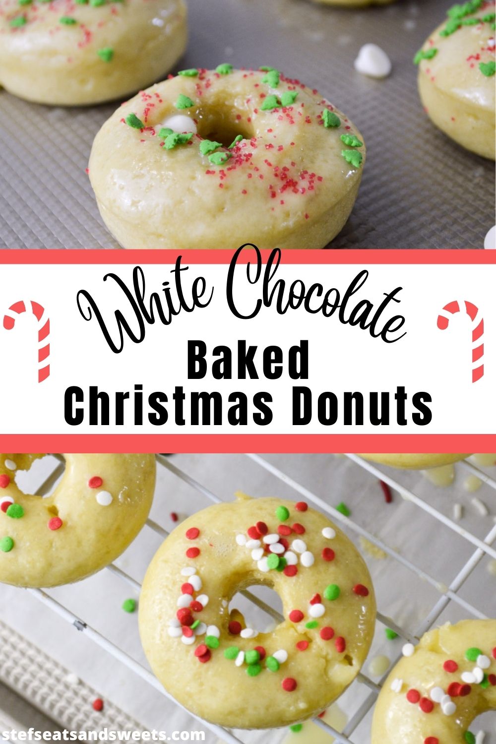 White Chocolate Baked Christmas Donuts Pinterest Collage 