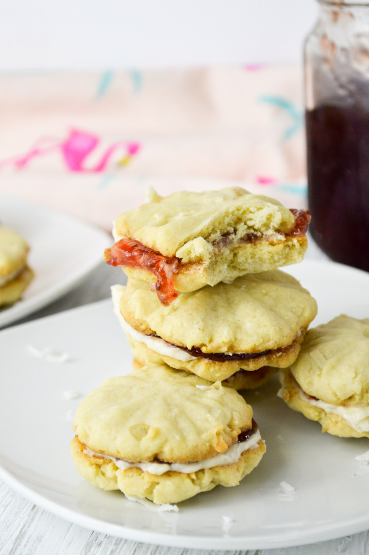 Strawberry Jam Sandwich Cookies with coconut 