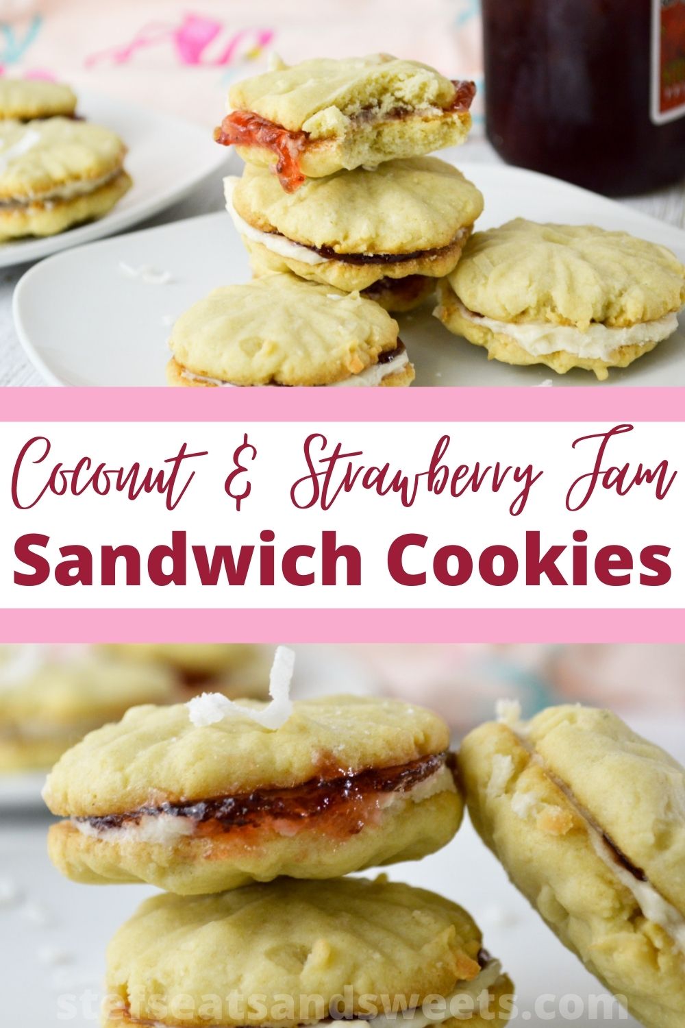 easy strawberry jam sandwich cookies with coconut