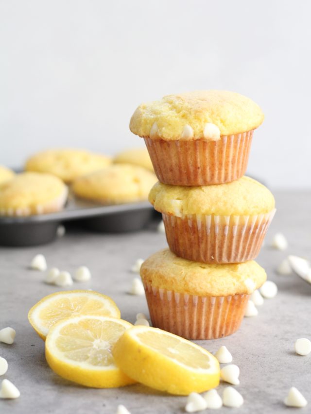 lemon cake mix muffins stacked