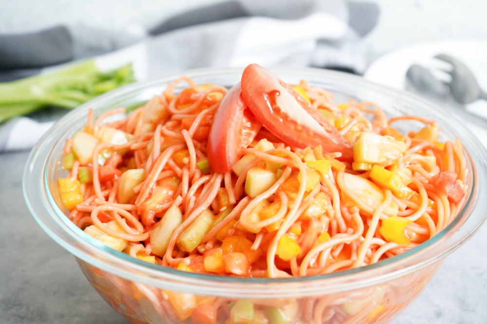 catalina pasta salad in bowl