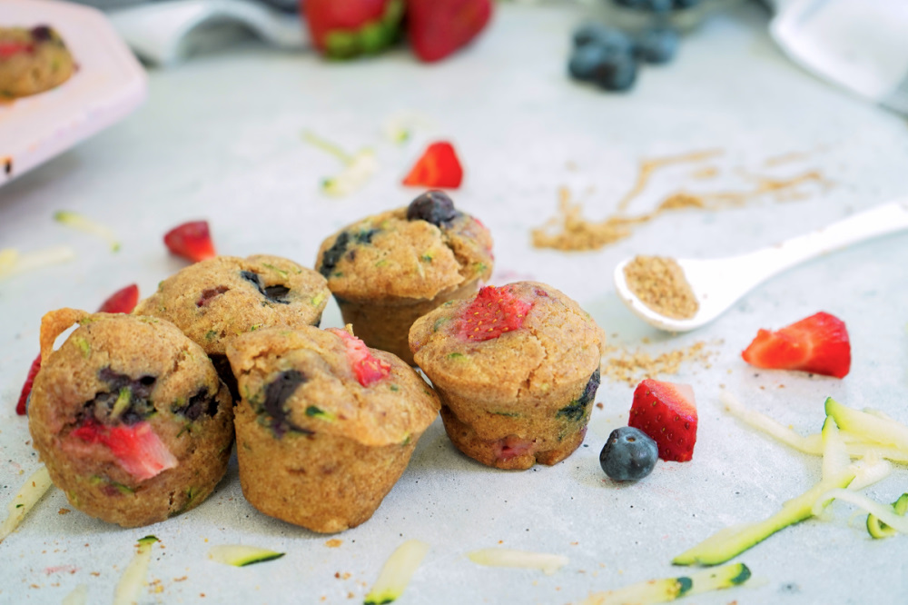 healthy strawberry blueberry zucchini mini muffins 