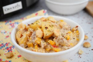 simple Cajun sausage potato soup in slow cooker