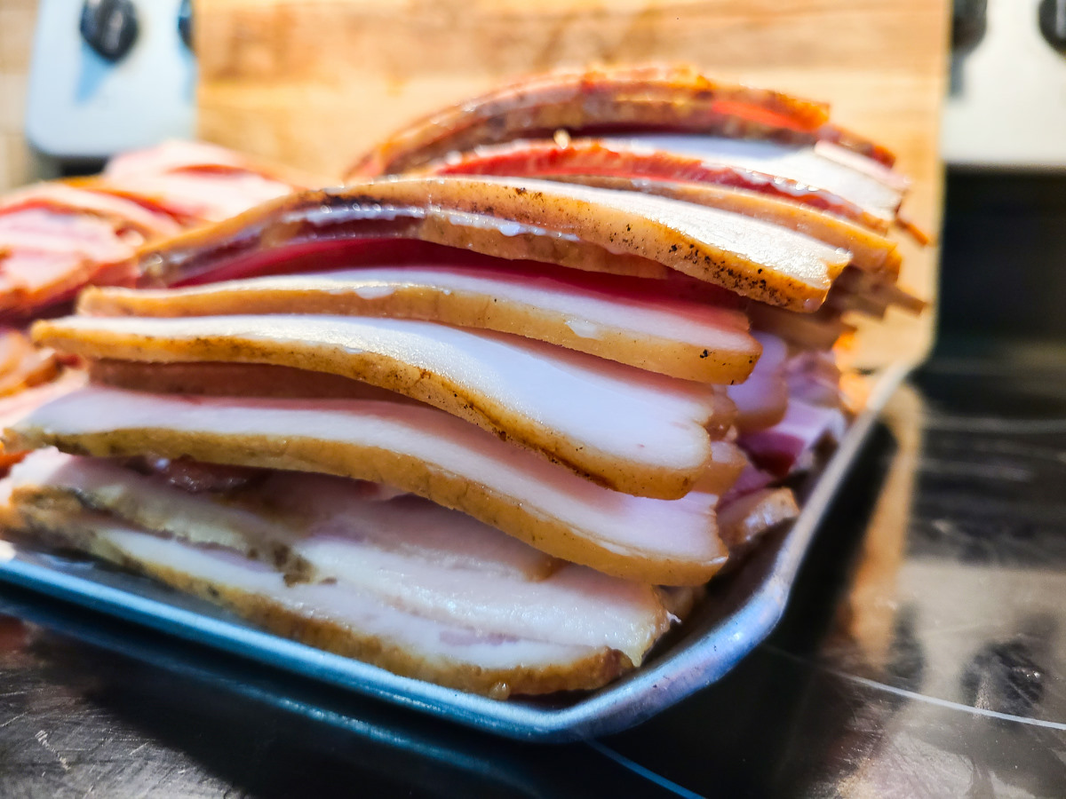 Smoked bacon stacked