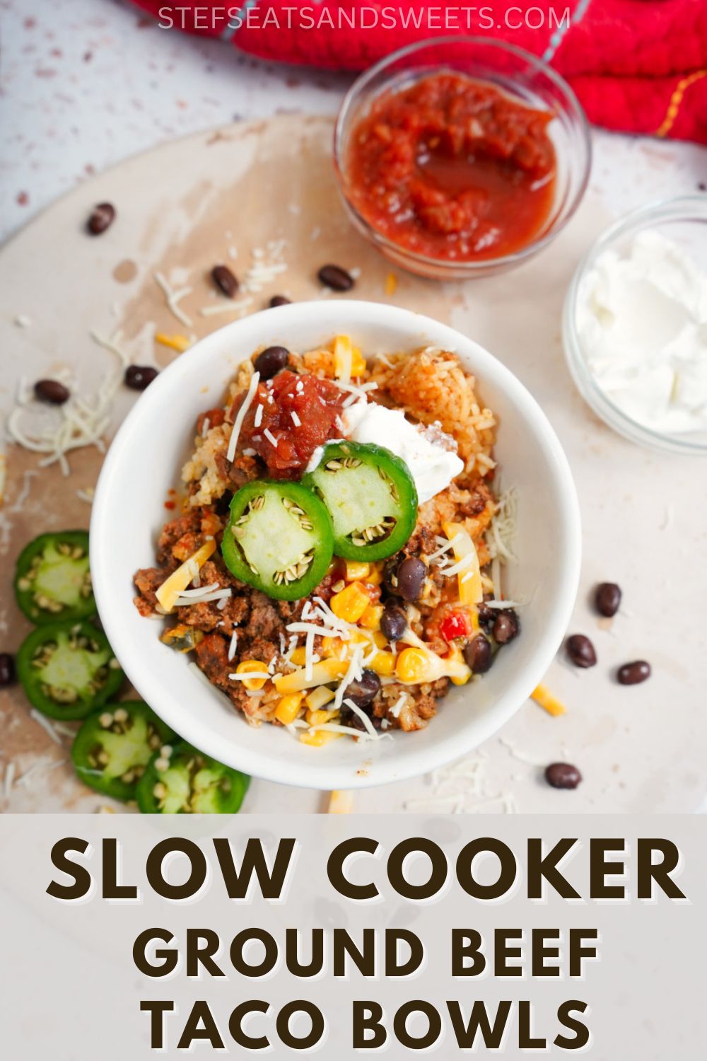 Slow cooker ground beef taco bowls pin