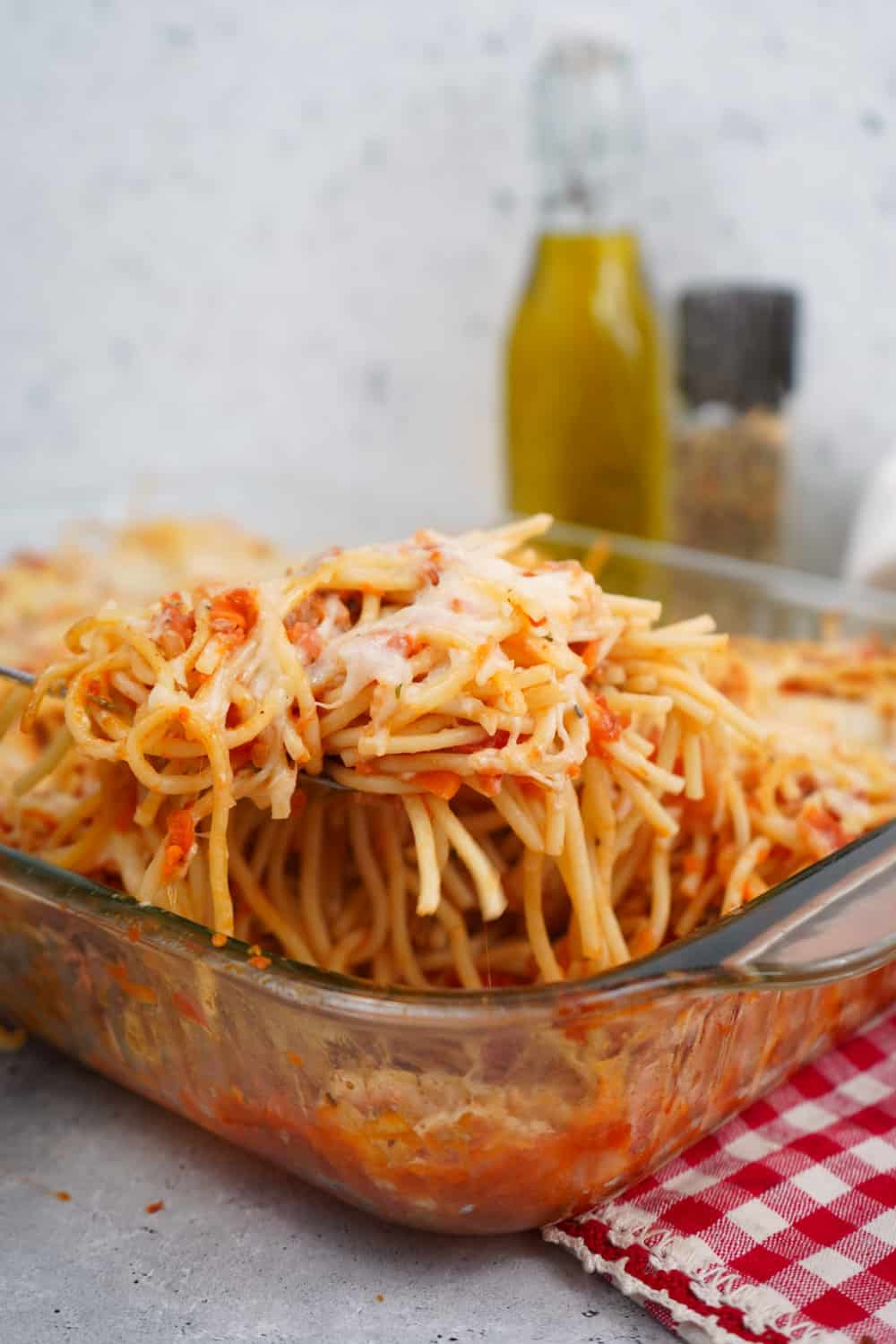 Baked Spaghetti being served