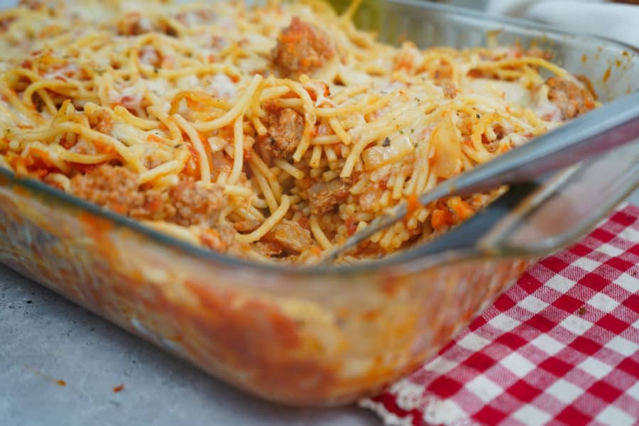 Baked Spaghetti with Italian Sausage - Stef's Eats and Sweets