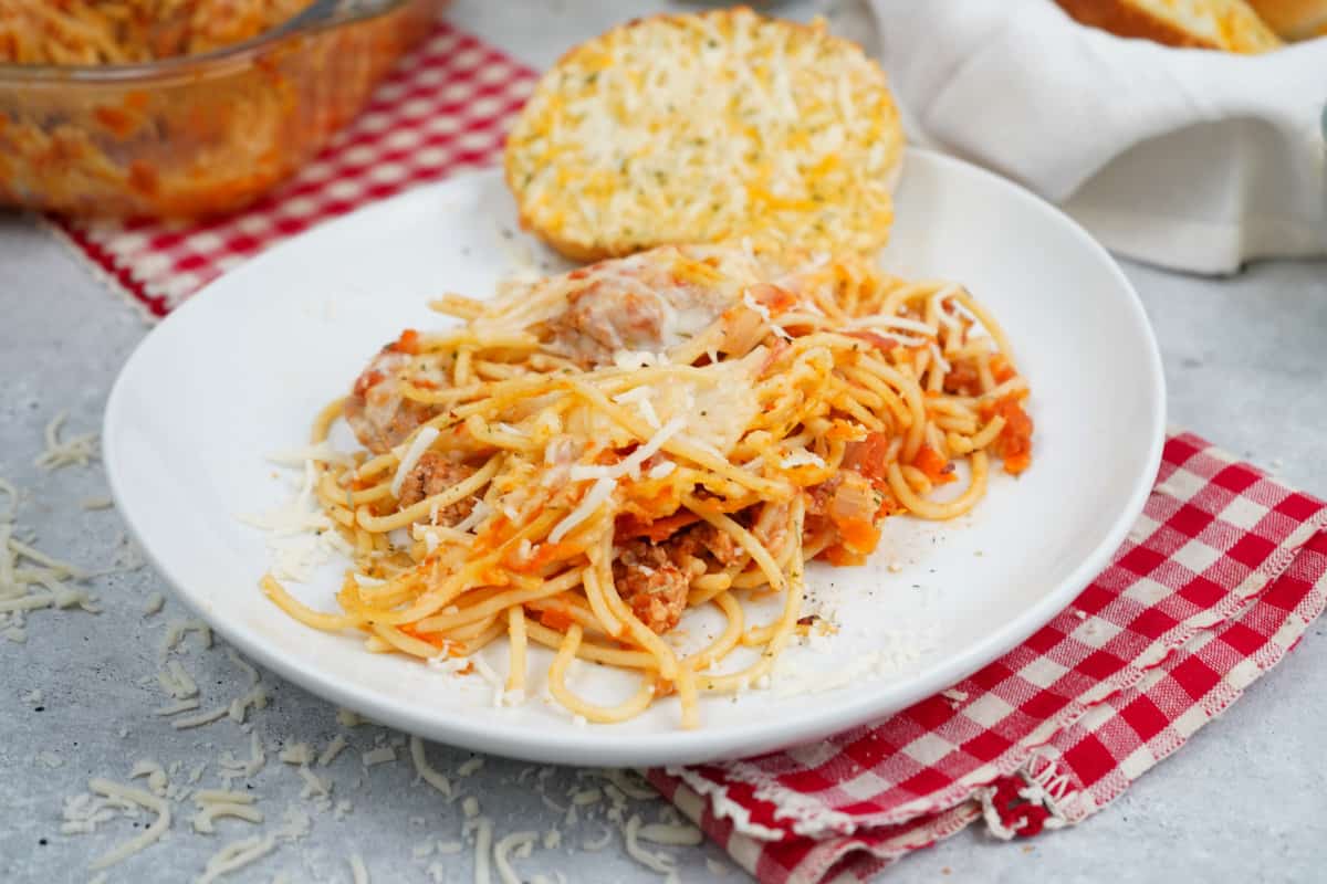 Baked Spaghetti on plate