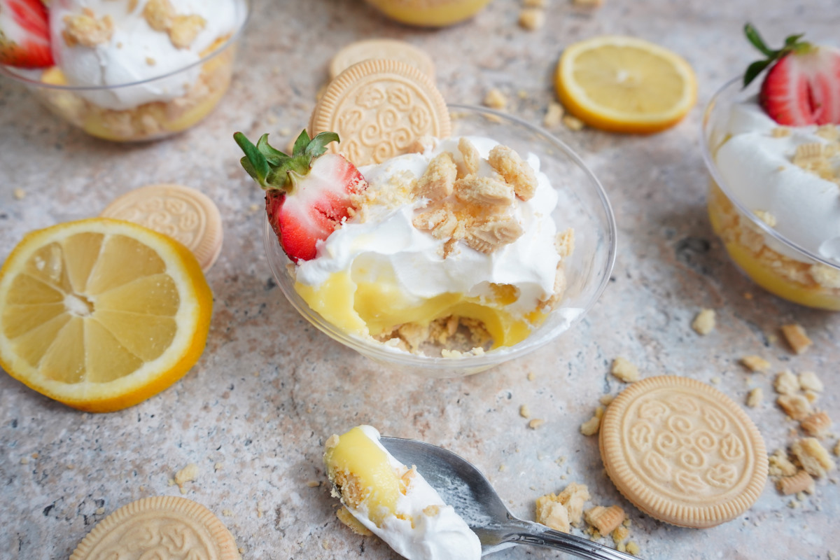 lemon cookie parfaits with spoon