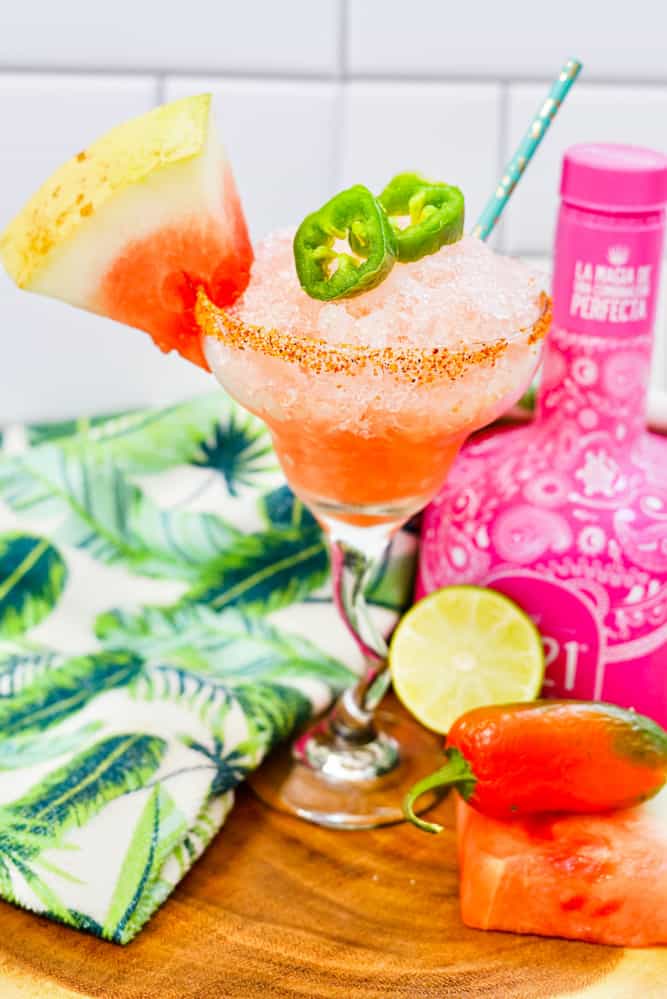 Frozen watermelon margarita with jalapenos