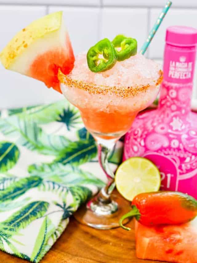 Frozen watermelon margarita with jalapenos