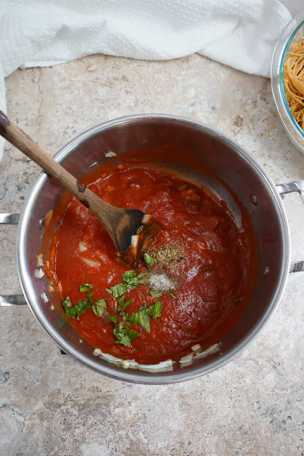 Easy tomato sauce being cooked. 