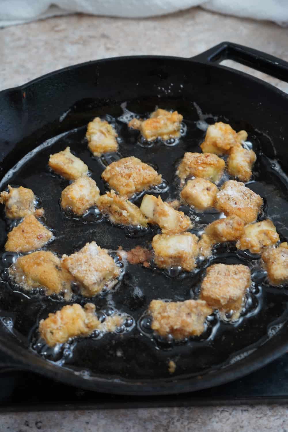 Fried Eggplant in cast iron.