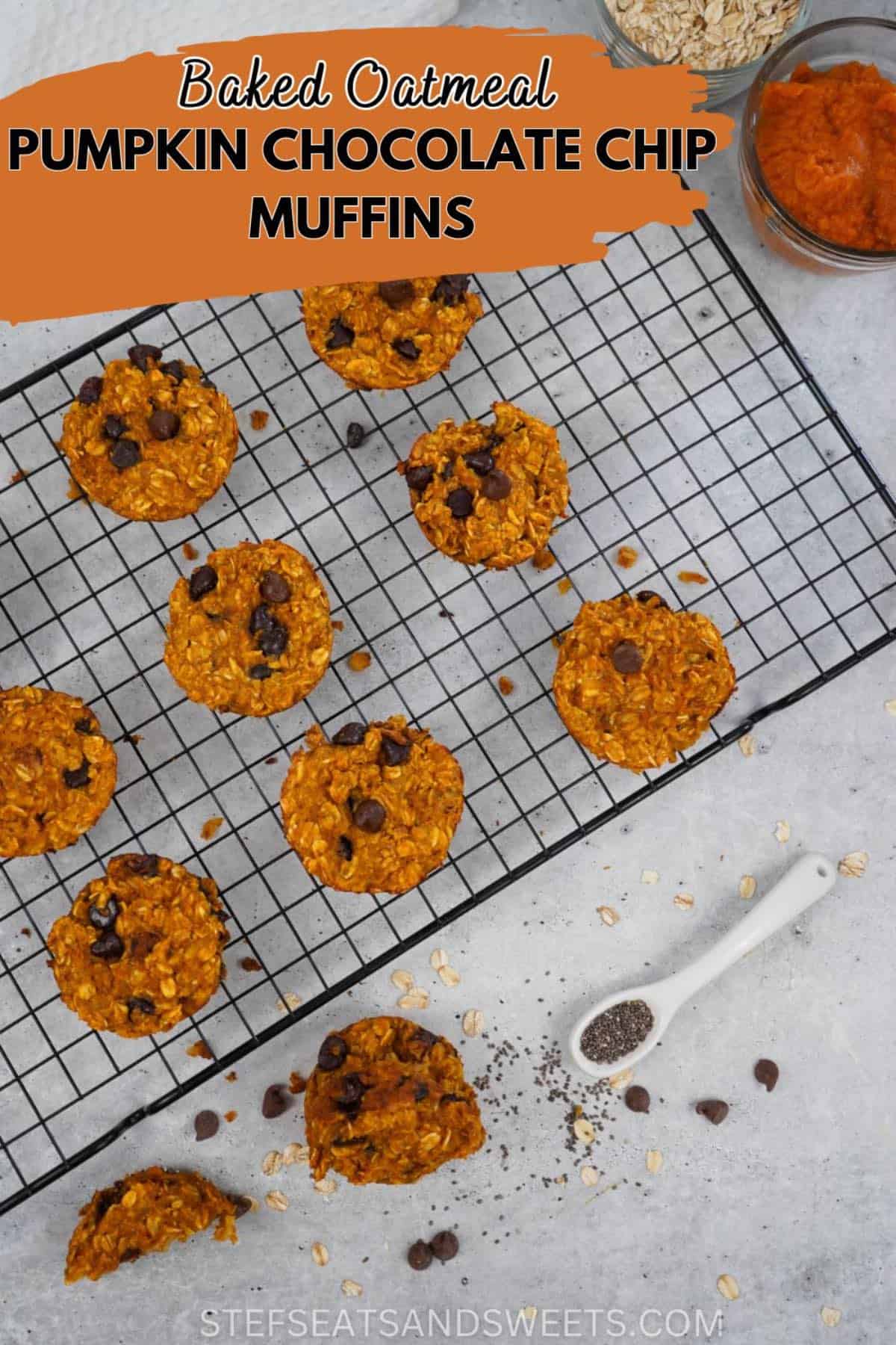 Healthy baked Oatmeal Muffins on cooling rack. 