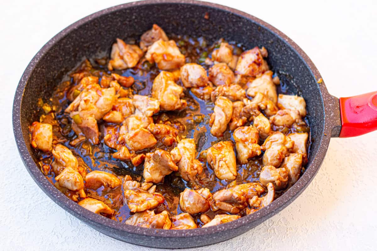 Cashew chicken in pan 