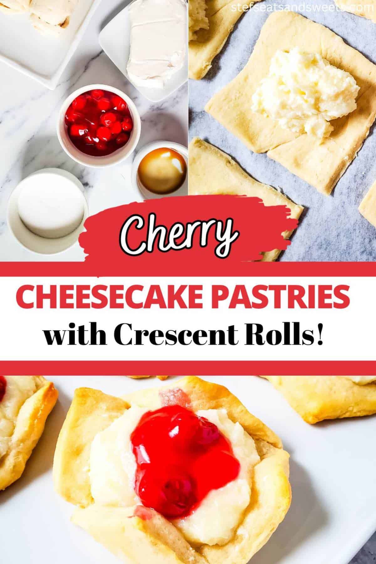 Cherry Cheesecake Pastries w with crescent rolls Collage