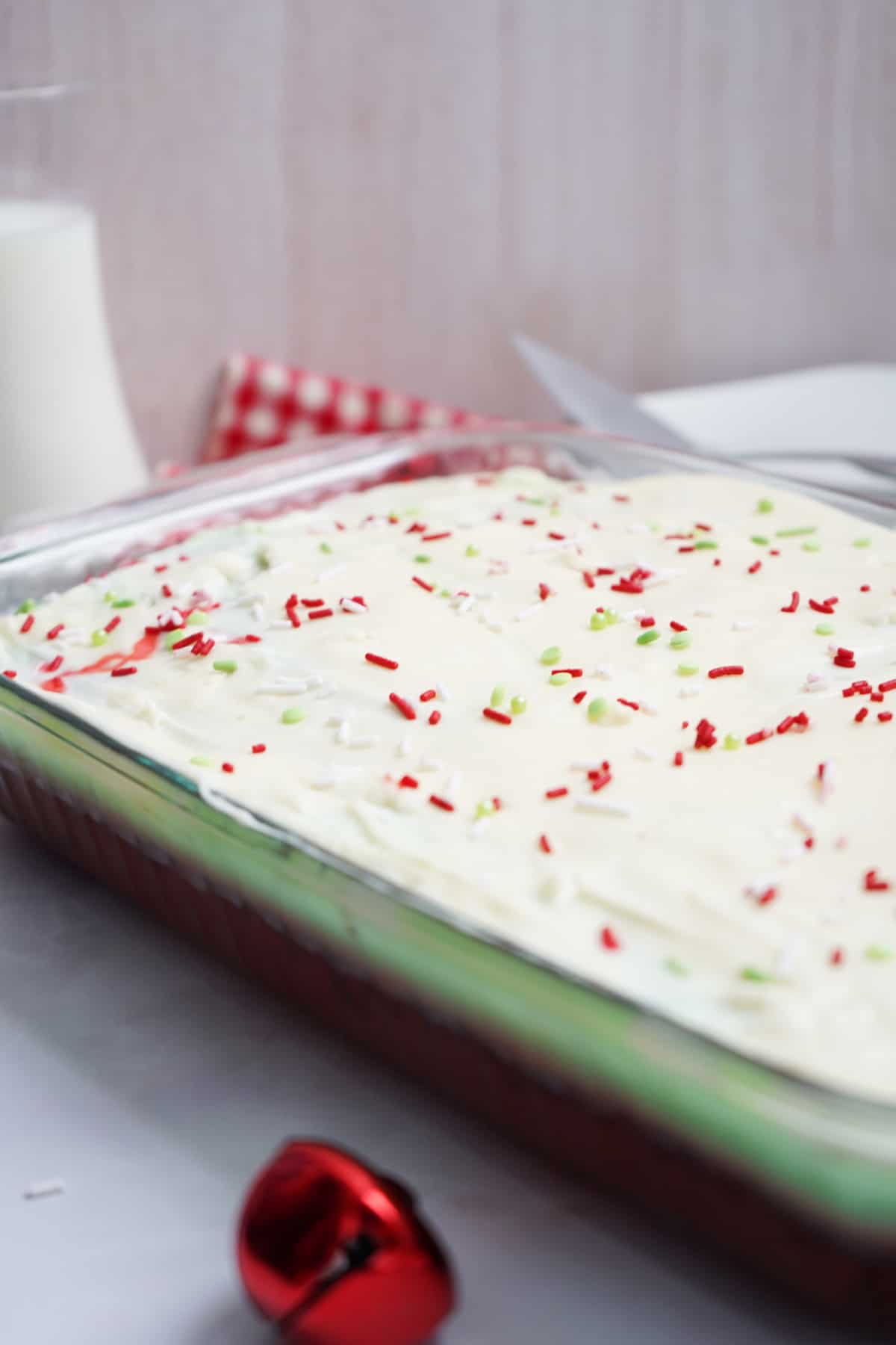 red and green layers cake in pan for Christmas 